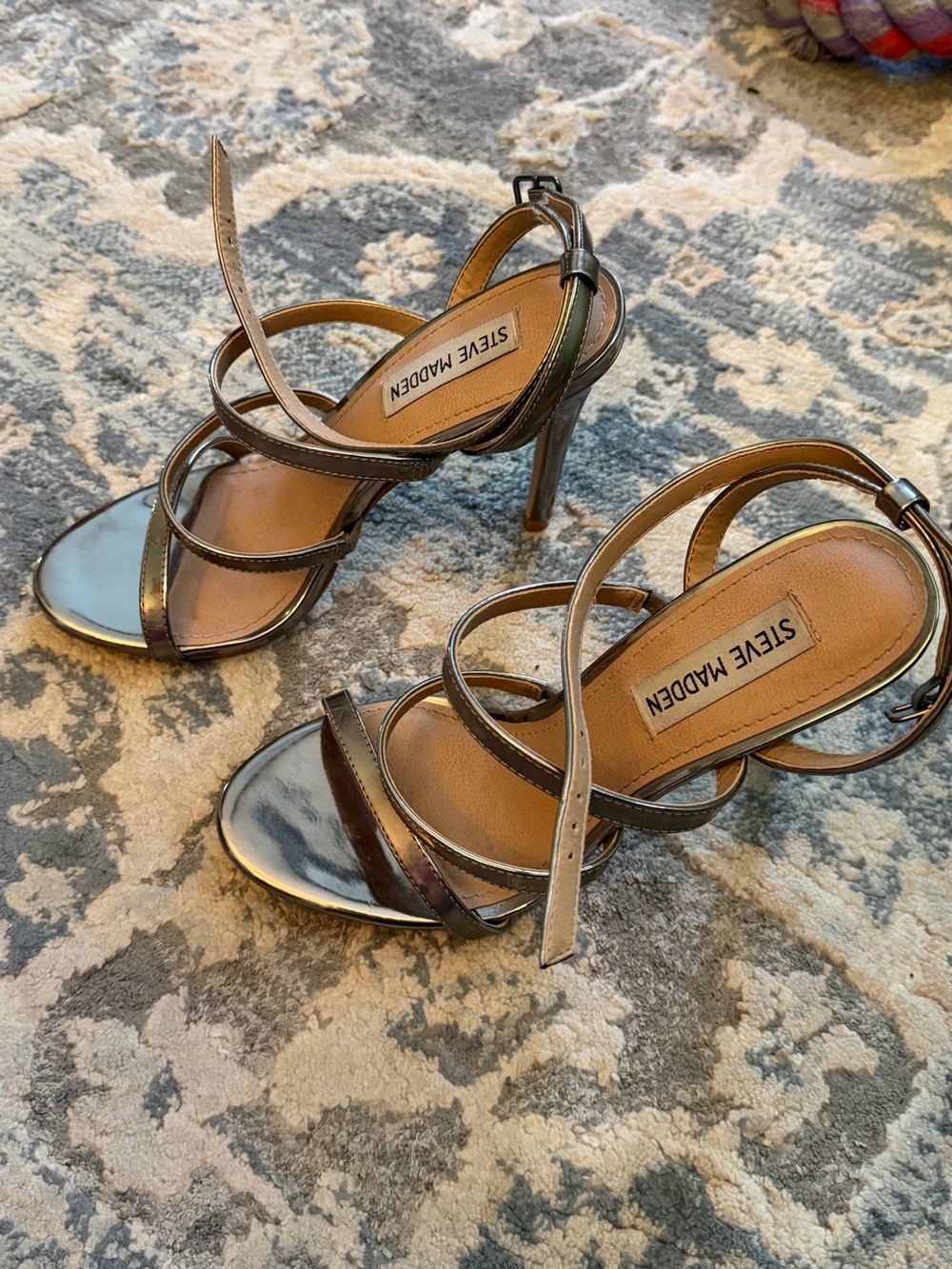 Steve Madden Iridescent Silver Strappy High Heel Sandals